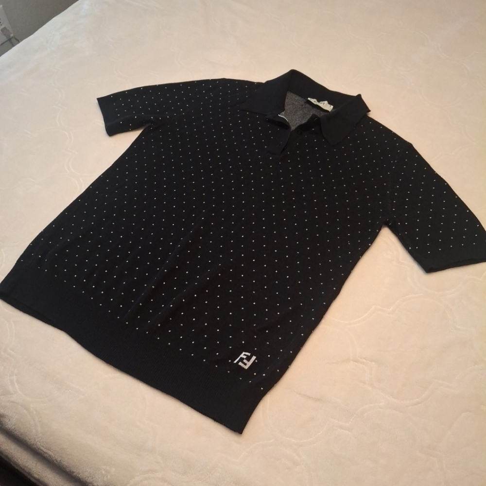 Fendi Black Polo Shirt with White Dots